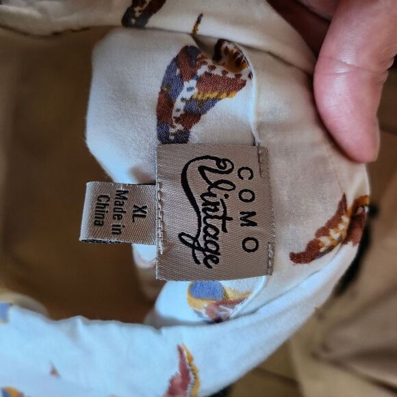 Como Vintage White and Brown Feather Print Button Down Shirt - Picture 6 of 6